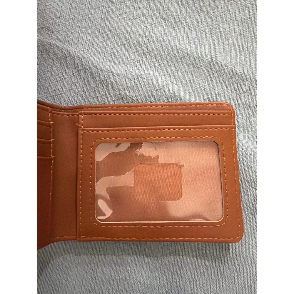 Billabong Mens Bifold Wallet Tan Faux Leather ID Window Card Slots Surf Style